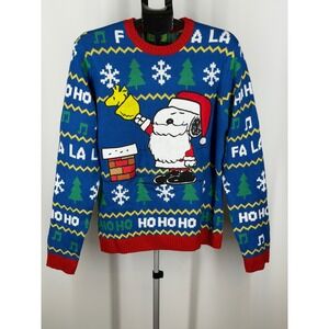 Peanuts Snoopy Santa Christmas Sweater Blue Fair Isle Ho Ho Ho NWT Large